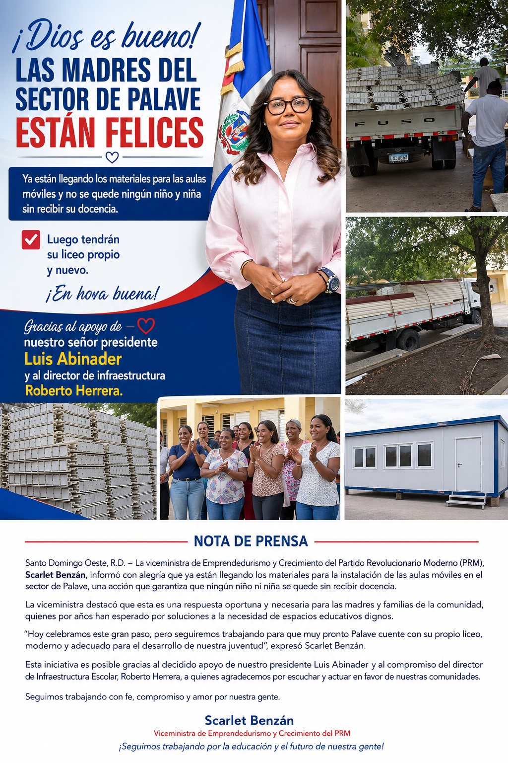 Palave avanza hacia un mejor futuro educativo gracias a las gestiones de la viceministra Scarlet Benzán